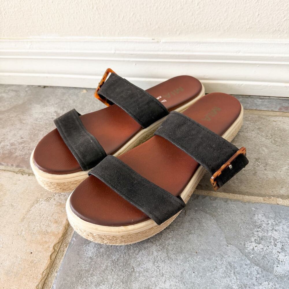 MIA Carleen Platform Sandals Black Buckle Espadrille Size 9 Womens